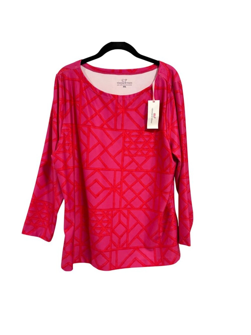 Vineyard Vines Printed UPF Simple Boatneck Tee in Raspberry Rose Size XXL NWT